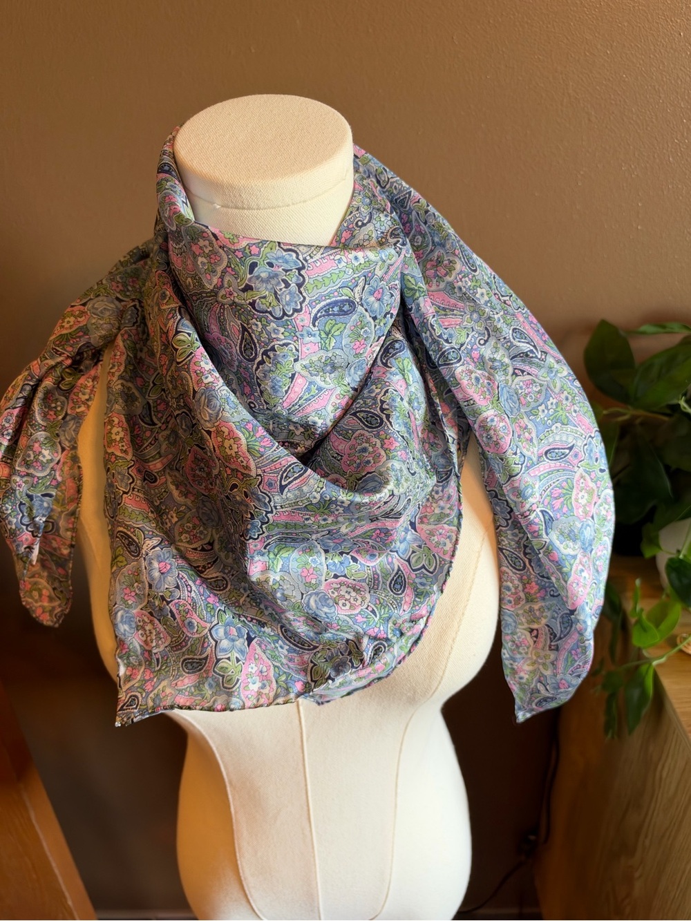 Lightweight Paisley Square Scarf in Pink, Green & Blue